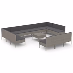vidaXL Set Divani da Giardino 14 pz con Cuscini in Polyrattan Grigio - Vista aggiuntiva 2