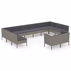 vidaXL Set Divani da Giardino 12 pz con Cuscini in Polyrattan Grigio - Vista aggiuntiva 2