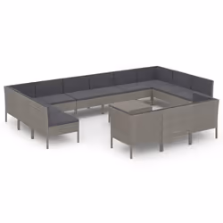 vidaXL Set Divani da Giardino 14 pz con Cuscini in Polyrattan Grigio - Vista aggiuntiva 2