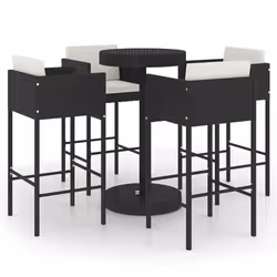 vidaXL Set Bar da Giardino 5 pz con Cuscini Polyrattan Nero - Vista aggiuntiva 2