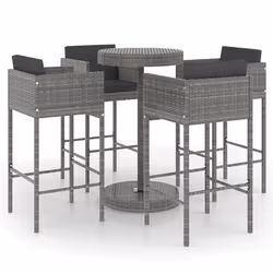 vidaXL Set da Bar da Giardino 5 pz con Cuscini in Polyrattan Grigio - Vista aggiuntiva 2