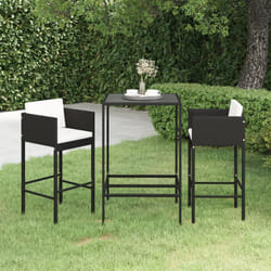 vidaXL Set Bar da Giardino 3 pz con Cuscini Polyrattan Nero