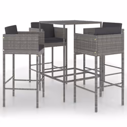 vidaXL Set da Bar da Giardino 5 pz con Cuscini in Polyrattan Grigio - Vista aggiuntiva 2