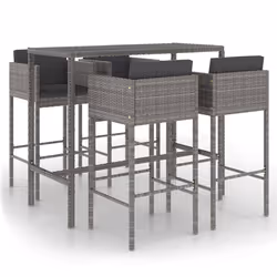 vidaXL Set da Bar da Giardino 5 pz con Cuscini in Polyrattan Grigio - Vista aggiuntiva 2