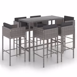 vidaXL Set da Bar da Giardino 7 pz con Cuscini in Polyrattan Grigio - Vista aggiuntiva 2