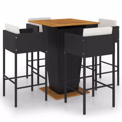 vidaXL Set Bar da Giardino 5 pz con Cuscini in Polyrattan Nero - Vista aggiuntiva 2