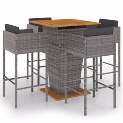 vidaXL Set da Bar da Giardino 5 pz con Cuscini in Polyrattan Grigio - Vista aggiuntiva 2