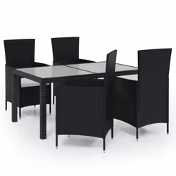 vidaXL Set da Pranzo da Giardino 5 pz con Cuscini in Polyrattan Nero - Vista aggiuntiva 2
