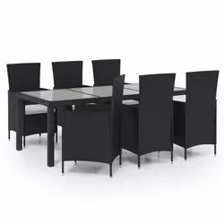vidaXL Set da Pranzo da Giardino 7 pz con Cuscini in Polyrattan Nero - Vista aggiuntiva 2