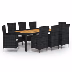 vidaXL Set da Pranzo da Giardino 9 pz con Cuscini in Polyrattan Nero - Vista aggiuntiva 2