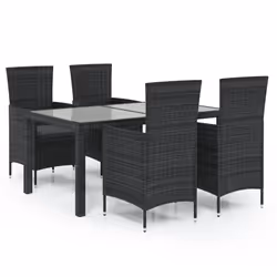 vidaXL Set da Pranzo da Giardino 5 pz con Cuscini in Polyrattan Nero - Vista aggiuntiva 2