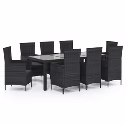 vidaXL Set da Pranzo da Giardino 9 pz con Cuscini in Polyrattan Nero - Vista aggiuntiva 2