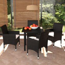 Set da Pranzo da Giardino 5 pz con Cuscini in Polyrattan Nero Vidaxl