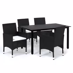 vidaXL Set da Pranzo da Giardino 5 pz con Cuscini in Polyrattan Nero - Vista aggiuntiva 2
