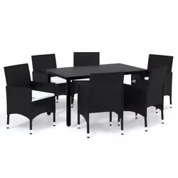 vidaXL Set da Pranzo da Giardino 7 pz Nero con Cuscini in Polyrattan - Vista aggiuntiva 2