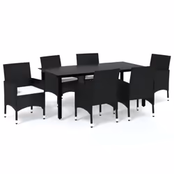 vidaXL Set da Pranzo da Giardino 7 pz Nero con Cuscini in Polyrattan - Vista aggiuntiva 2