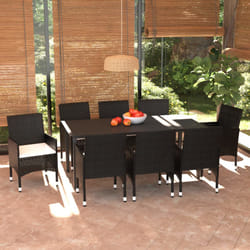 vidaXL Set da Pranzo da Giardino 9 pz con Cuscini Nero in Polyrattan