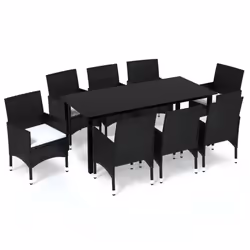 vidaXL Set da Pranzo da Giardino 9 pz con Cuscini Nero in Polyrattan - Vista aggiuntiva 2
