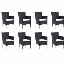 vidaXL Set da Pranzo da Giardino 9 pz con Cuscini Nero in Polyrattan - Vista aggiuntiva 3