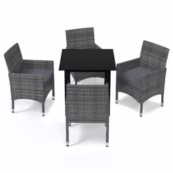 vidaXL Set da Pranzo per Giardino 5 pz con Cuscini Polyrattan Grigio - Vista aggiuntiva 2