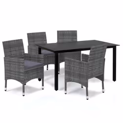 vidaXL Set da Pranzo per Giardino 5 pz con Cuscini Polyrattan Grigio - Vista aggiuntiva 2