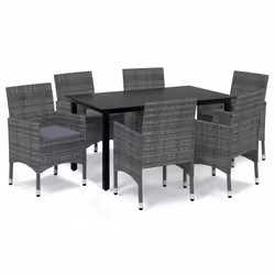 vidaXL Set da Pranzo da Giardino 7 pz con Cuscini in Polyrattan Grigio - Vista aggiuntiva 2