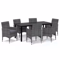 vidaXL Set da Pranzo da Giardino 7 pz con Cuscini in Polyrattan Grigio - Vista aggiuntiva 2