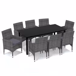 vidaXL Set Pranzo da Giardino 9 pz con Cuscini in Polyrattan Grigio - Vista aggiuntiva 2