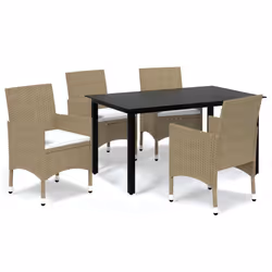 vidaXL Set Pranzo da Giardino 5 pz con Cuscini in Polyrattan Beige - Vista aggiuntiva 2