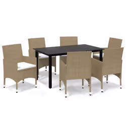 vidaXL Set da Pranzo da Giardino 7 pz con Cuscini in Polyrattan Beige - Vista aggiuntiva 2