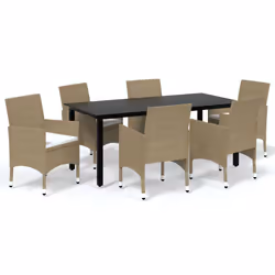 vidaXL Set da Pranzo da Giardino 7 pz con Cuscini in Polyrattan Beige - Vista aggiuntiva 2