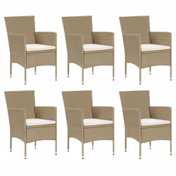 vidaXL Set da Pranzo da Giardino 7 pz con Cuscini in Polyrattan Beige - Vista aggiuntiva 3