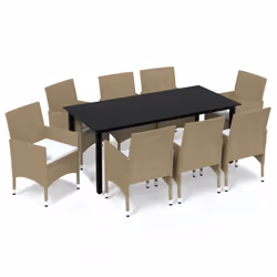 vidaXL Set Pranzo da Giardino 9 pz con Cuscini in Polyrattan Beige - Vista aggiuntiva 2