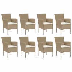 vidaXL Set Pranzo da Giardino 9 pz con Cuscini in Polyrattan Beige - Vista aggiuntiva 3