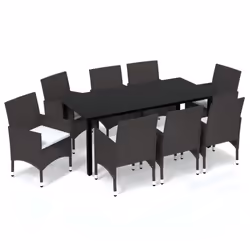 vidaXL Set Pranzo da Giardino 9 pz con Cuscini in Polyrattan Marrone - Vista aggiuntiva 2