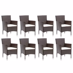 vidaXL Set Pranzo da Giardino 9 pz con Cuscini in Polyrattan Marrone - Vista aggiuntiva 3