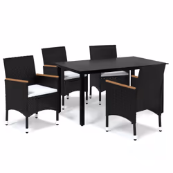 vidaXL Set da Pranzo per Giardino 5 pz con Cuscini Polyrattan Nero - Vista aggiuntiva 2