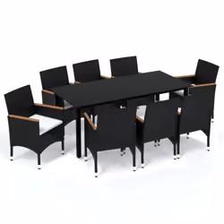 vidaXL Set Pranzo da Giardino 9 pz con Cuscini in Polyrattan Nero - Vista aggiuntiva 2