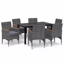 vidaXL Set da Pranzo per Giardino 7 pz con Cuscini Polyrattan Grigio - Vista aggiuntiva 2
