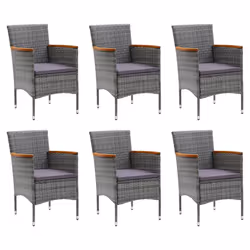 vidaXL Set da Pranzo per Giardino 7 pz con Cuscini Polyrattan Grigio - Vista aggiuntiva 3
