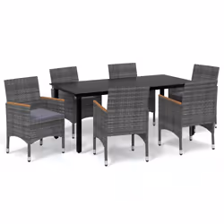 vidaXL Set da Pranzo per Giardino 7 pz con Cuscini Polyrattan Grigio - Vista aggiuntiva 2