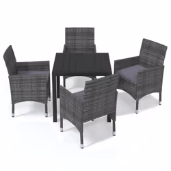 Set da Pranzo per Giardino 5 pz con Cuscini Polyrattan Grigiocod mxl 117854 - Vista aggiuntiva 2