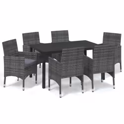 Set da Pranzo per Giardino 7 pz con Cuscini Polyrattan Grigiocod mxl 69772 - Vista aggiuntiva 2