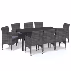 Set Pranzo da Giardino 9 pz con Cuscini in Polyrattan Grigiocod mxl 69722 - Vista aggiuntiva 2