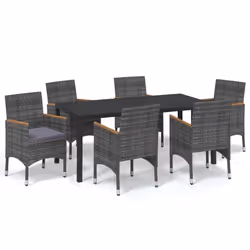 Set da Pranzo per Giardino 7 pz con Cuscini Polyrattan Grigiocod mxl 93733 - Vista aggiuntiva 2