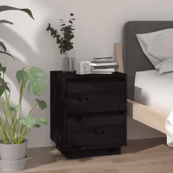 vidaXL Comodini 2 pz Neri 40x35x50 cm in Legno Massello di Pino - Vista aggiuntiva 3