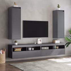 vidaXL Pensili Grigi 2 pz 30x30x100 cm in Legno Massello di Pino - Vista aggiuntiva 3