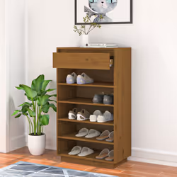 vidaXL Scarpiera Marrone Ambra 60x34x105 cm in Legno Massello di Pino - Vista aggiuntiva 3