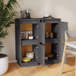 vidaXL Credenze 2 pz Grigie 31,5x34x75 cm in Legno Massello di Pino - Vista aggiuntiva 3