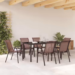 vidaXL Sedie da Giardino Impilabili 6 pz in Tessuto Textilene Marrone - Vista aggiuntiva 3